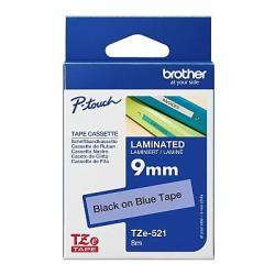 Brother TZE-521 Original Label Tape, Black on Blue, 9mm x 8m - PT-1280HK