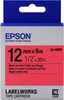 Epson LK-4RBP C53S654007 Black On Red Original Label Strip LW-400, LW-600P, LW-K400, LW-700