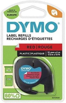 Dymo S0721630 Red LetraTag Plastic Strip 12mm x 4m