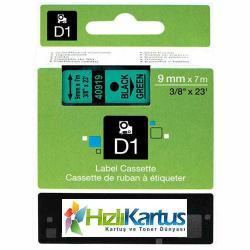 Dymo D1 40919 Grüner Hintergrund, schwarze Schrift, kompatible Etikette.