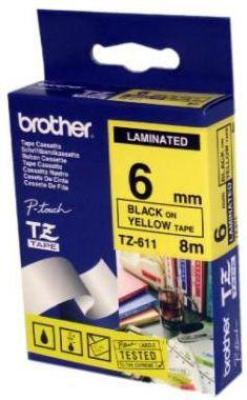 Brother TZ-611 (TZe-611) Sarı Üzerine Siyah 8 mm E