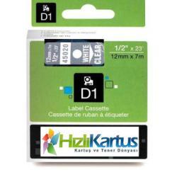 Dymo D1 45020 White Compatible Label Strip on Transparent 12mm x 7m