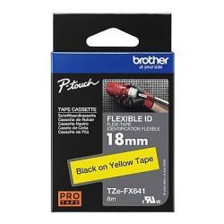 Brother TZe-FX641 (18MM) Sarı üzerine Siyah Esnek