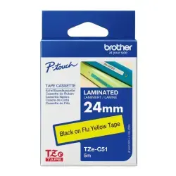 Brother P-Touch TZE-C51 Leuchtend gelb auf Schwarz.