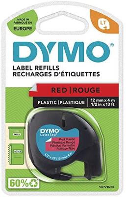 Dymo S0721630 Red LetraTag Plastic Strip 12mm x 4m