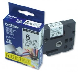 Brother TZ-211 6mm Black On White Label Strip - PT 1280