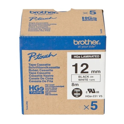 Brother HGe-231 5 Pack White auf Black Original Ribbon 12mm x 8m - PTE100
