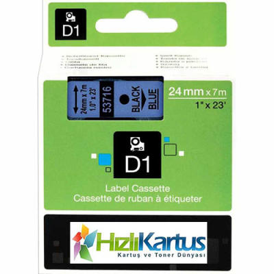 Dymo D1 53716Q Black Muadil Sticker auf Blau