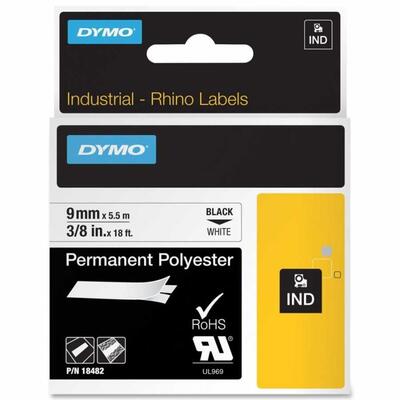 Dymo Rhinopro 18482 White-Black 9mm x 5.5m Polyester Strip