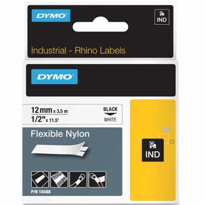 Dymo RhinoPRO 18488 White/Black Flexible Nylon Strip 12mm x 3.5m