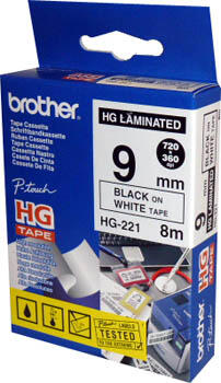 Brother HG221 Black Label Strip on White 9mm x 8m